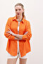 20153 Single Pocket Oversize Linen Shirt - Orange - 2