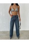 Women's Dark Blue Color Loose Fit Front Starlight Shiny Stone Design Denim - 7