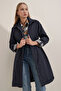 5808 Waist Tied Trench Coat - Navy Blue - 6