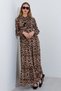 Brown Viscose Hijab Dress - Cream Neckline, Lace-Up, Boydana 1627 - 2