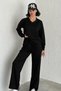 Women's Modal Fabric V-Neck Long Sleeve Palazzo Trousers Double Set - 2