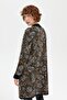 Women's Stand Collar Rose Print Long Wool Cardigan Black_V.Camel - 5