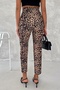 Women's High Waist Leopard Patterned Grassy Fabric Pants - 8
