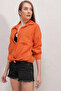 20153 Single Pocket Oversize Linen Shirt - Orange - 5