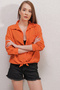 20153 Single Pocket Oversize Linen Shirt - Orange - 2