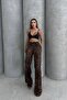 Women's Elastic Waist Leopard Pattern Satin Wide Leg Pants - 4