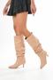Midnight Women'S/Girls Beige Short Heeled Leather Detailed Pointed Toe Boots - 4