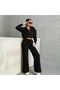 Women's Half Zip Crop Sweatshirt Sweatpants 3 Thread Double Set