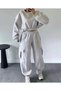 Women's Crop Sweatshirt Cargo Pocket Sweatpants 3 Thread Double Set - 2