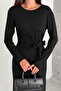 Women's Long Sleeve Long Modal Dress with Tie Front Detail