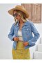 Women's Slim Fit Denim Jeans Jacket Light Blue - 5