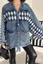 Women's Knitwear Detailed Oversize Jeans Jacket with Tassels and Pockets - 2