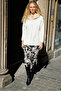 Women's Hooded Fur Zippered Wool Cardigan Bone