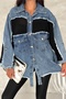Women's Black Pocket Detailed Knitwear Mesh Oversize Denim Jacket