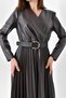 Women's Leather Pleated Dress Brown 30639 - 4