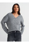 10645 V-Neck Soft Textured Knitwear Sweater-Smoked M. - 4