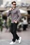 Dark Gray Polo Collar Striped Button Detailed Men's Sweater 7281 - 3