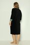 Women's Navy Blue Plus Size Three-Quarter Sleeves Cotton Velvet Stone and Printed Green Collar Detail Dress - 4