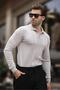 Gray Polo Collar Striped Men's Knitwear Sweater 7265