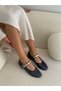 Black Leather (Rex) Buckle Detail Women's Ballerinas - 2