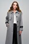 Real Leather Detailed Waist-Tied Mid-Length Cashmere Coat Gray 3030-K - 5