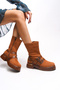 Elgikh Women's Buckle Detailed Boots 00123315   Tan Suede - 4