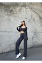 Women's Anthracite Modal Fabric Elastic Waist Striped Trousers Pool Collar Long Sleeve Crop T-Shirt 7101 - 6