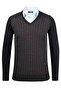 Men's V-Neck Knitwear Anthracite Sweater Patterned Steel Knit Classic Fit - 5010D