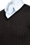 Men's V-Neck Knitwear Black Coffee Sweater Patterned Steel Knit Classic Fit - 5010D - 4