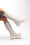 Qhinobi Women's Below the Knee Lace-Up Boots 0012814 Skin Color - 4