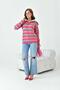 Women's Half Zipper Striped Sweater Fuchsia 20726