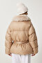 Women's Beige Fur Collar Puffer Jacket Aw00011 - 9