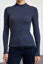 Indigo Fitted/Vücuda Oturan Dik Yaka Uzun Kol Fitilli Esnek Örme Bluz TWOAW21BZ0423 - 3