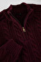 Bordo Unisex Fermuarlı Yarım Balıkçı Saç Örgü Triko Kazak TMNAW21KZ0737 - 7