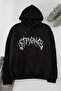 Black Oversize/Wide Cut Fleece Inside Hooded Lettering Embroidery Sweatshirt Tmnaw24Sw00029 - 8