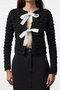 Black Crop Soft Textured Ribbon Detailed Knitwear Cardigan Twoaw25Hi00182 - 3