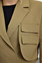 Açık Haki Crop Astarlı Kruvaze Dokuma Blazer Ceket TWOAW23BC00076 - 4