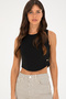 Women's Black Crew Neck Crop Basic T-Shirt 50288570-Vr046 - 3