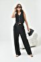 Women's silvery crepe vest set black 30851 - 2