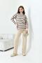 Women's Striped Double Suit Beige 20796 - 5