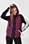 Women's hooded crowbar patterned double set black ecru 20536 - 5