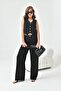 Women's silvery crepe vest set black 30851