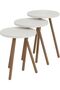 White 3-Piece Wooden Flower Pot Flower Stand with Raw Legs Decorative Side Table Nesting Set 25 cm Diameter for Home - 4