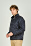 Men's Stand Collar Zippered Pocket Detailed Quilted Coat 4355 Navy Blue - 2