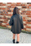 Black Women's Oversize Ribbed Faux Leather Jacket - 4