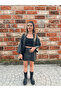 Black Women's Oversize Ribbed Faux Leather Jacket - 2