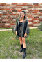 Black Women's Oversize Ribbed Faux Leather Jacket