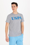 Men's Gray Melange Basic Crew Neck T-Shirt 50262976-Vr086