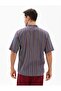 Short Sleeve Sile Cloth Single Pocket Stand Collar Men's Summer Tshirt Purple Striped 3072 - 2