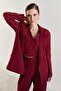 Oversize Striped Claret Red Women's Blazer Jacket - 5